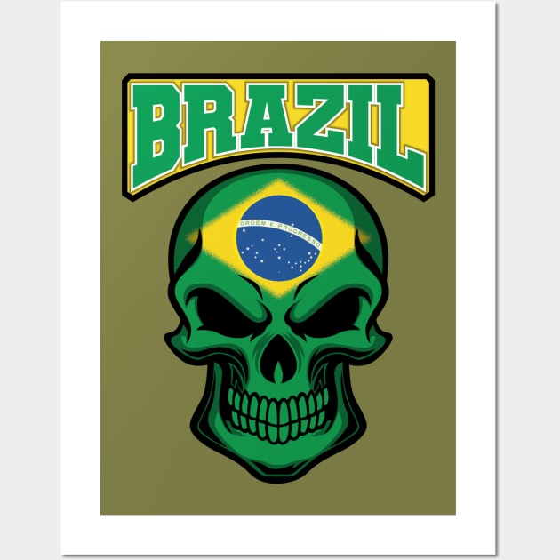 BRAZIL FLAG IN A SKULL EMBLEM Wall Art by VERXION